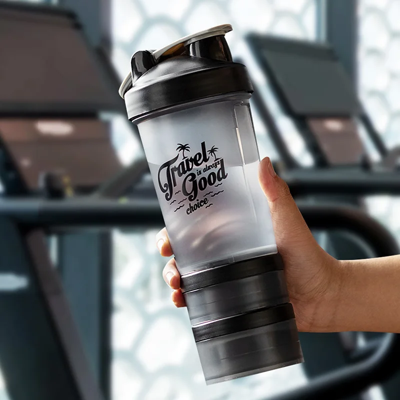 

500ml 3 Layers Protein Powder Shaker Bottle Portable Leak Proof Mixing Cup with Scale Gym Fitness Training Sport Water Bottle