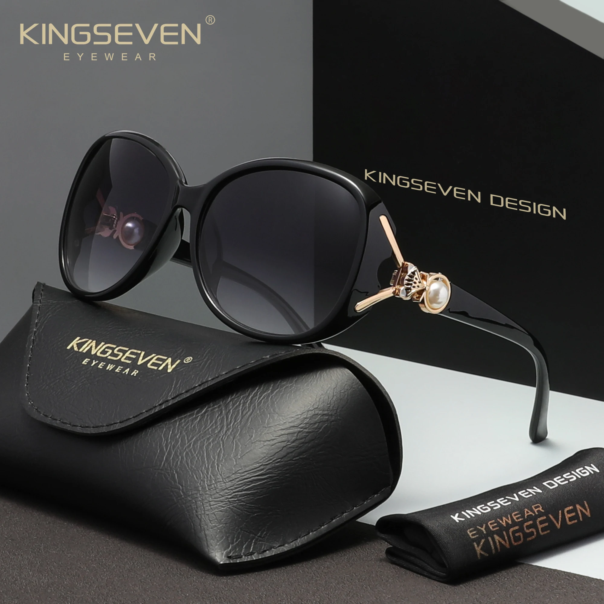 KINGSEVEN Stylish Elegant Large Frame Sunglasses UV400 Ladies Shades Eyewear Casual Activities Driving Beach Glasses