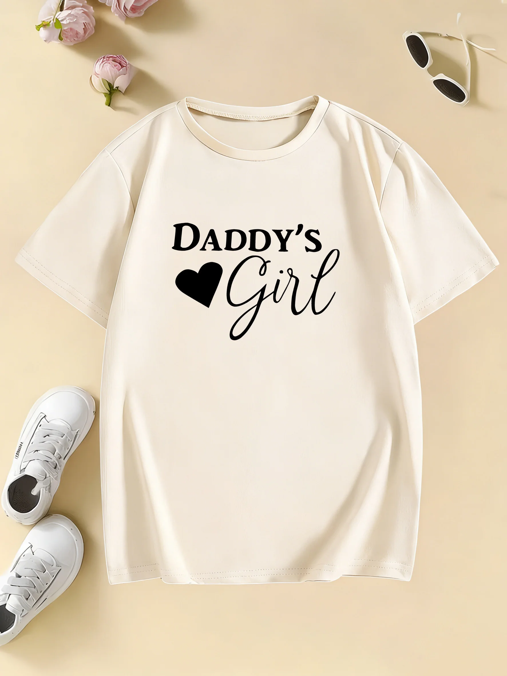 Daddys Girl with Heart Design Printed T Shirts Fashion Kids Children's T-shirt Boys Girls Summer Spring Casual Top Tee Shirt