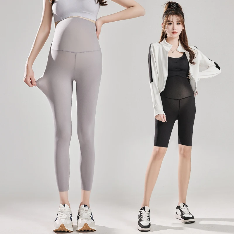 Legging corto transpirable fino sin costuras de verano para mujeres de maternidad deporte Casual ajuste Yoga pantalones lápiz para mujeres embarazadas jóvenes