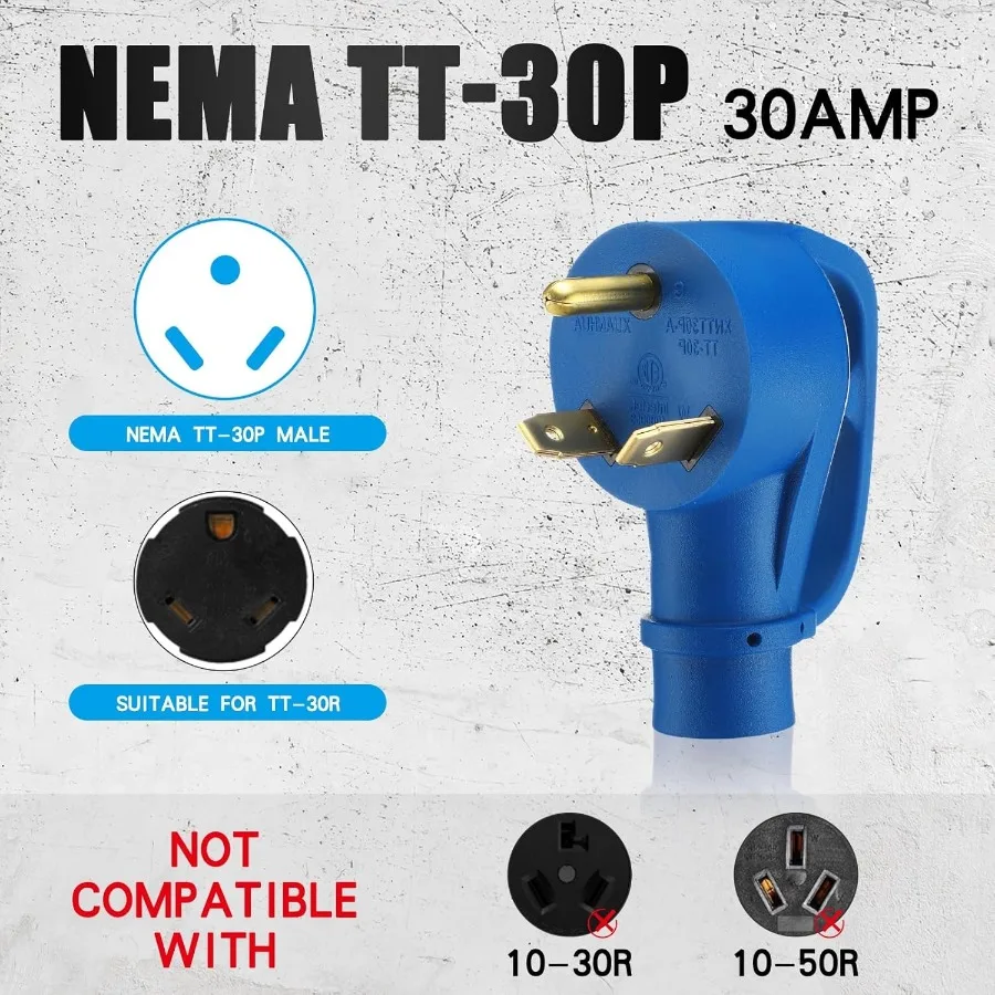 15 ft TT30P to L1430R Generator Transfer Switch Adapter Cord with Locking Ring 30 Amp TT30P Male to L1430R Female 10 AWG Copper