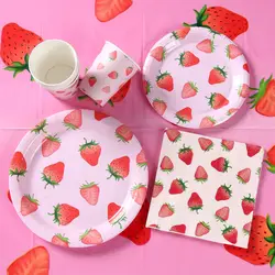 Strawberry Party Disposable Tableware Wedding Party 1st Birthday Party Decoration Kids Girl Baby Shower Tableplates Suppies