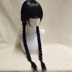 Movie Wednesday Addams Synthetic Cosplay Women Long Hair Wig With bangs high temperature Braided Wig Halloween Accessory