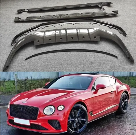 Bentley Continental GT W12 2018-2024 실제 탄소 섬유 앞 범퍼 립 후면 트렁크 디퓨저 스포일러 사이드 스커트 바디 키트