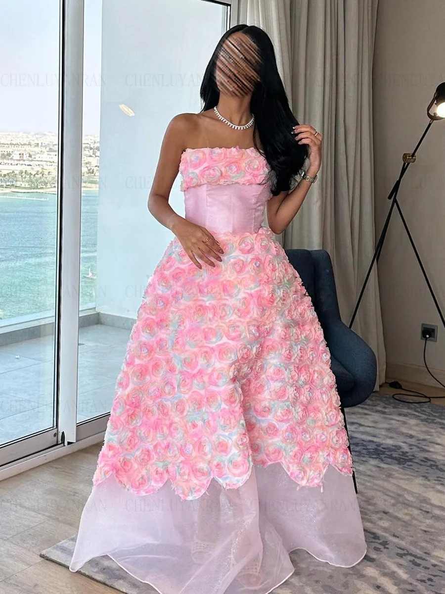 Colorful Lace Formal Occasion Dresses 2023 Strapless A-Line Ball Gowns Lace Up Pink Sexy Evening Party Gowns فساتين الحفلات