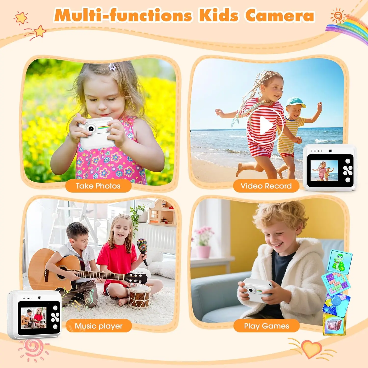 High Definition Digital Camera For Children's Photography Portable Thermal Printer Kids Camera 1080P HD Video Capture Toy Gift