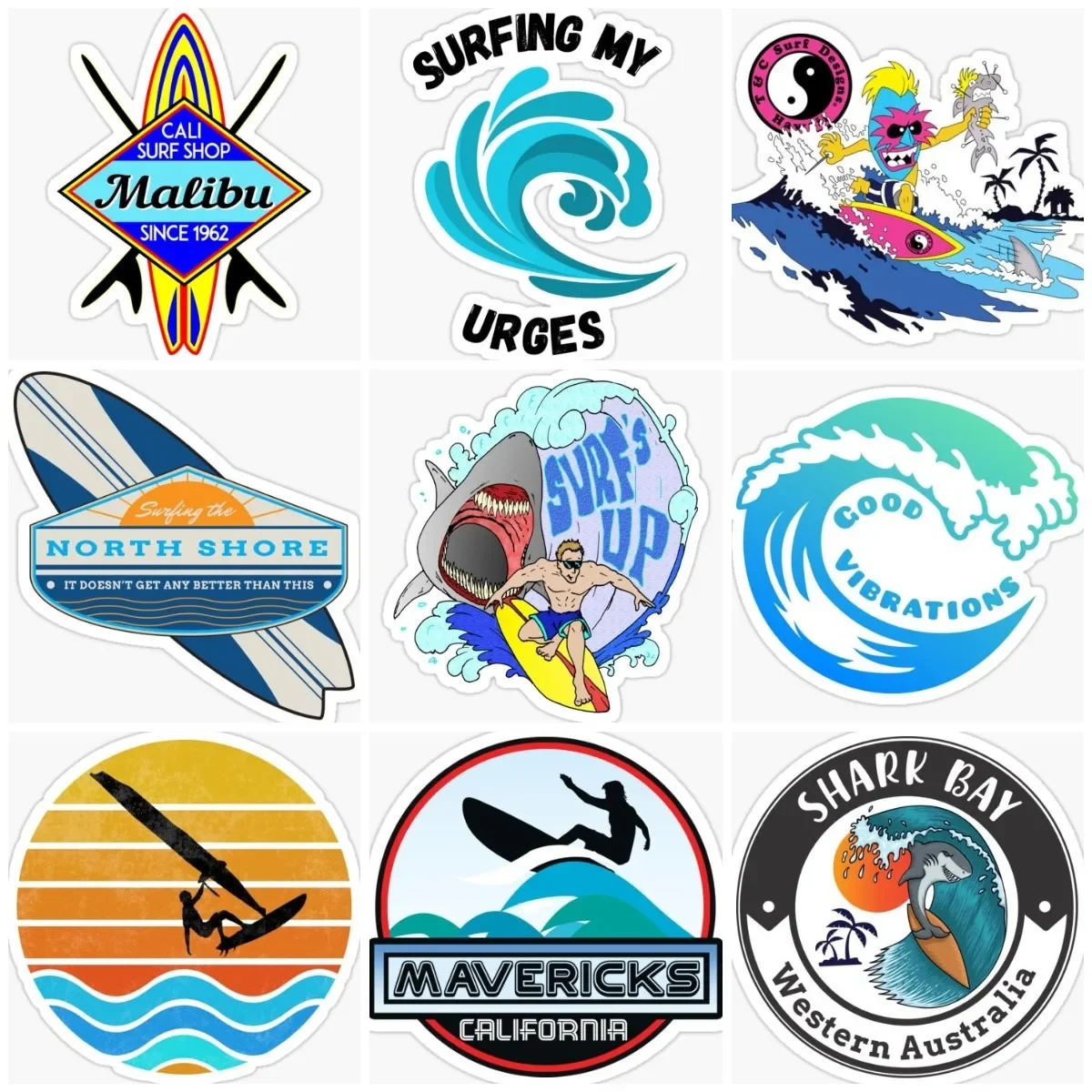 

Waves Surfing Skull Emblem Creative Sticker Moto Car Window Laptop Wall Kayak Motorboat Truck PVC Decal Waterproof Customizable