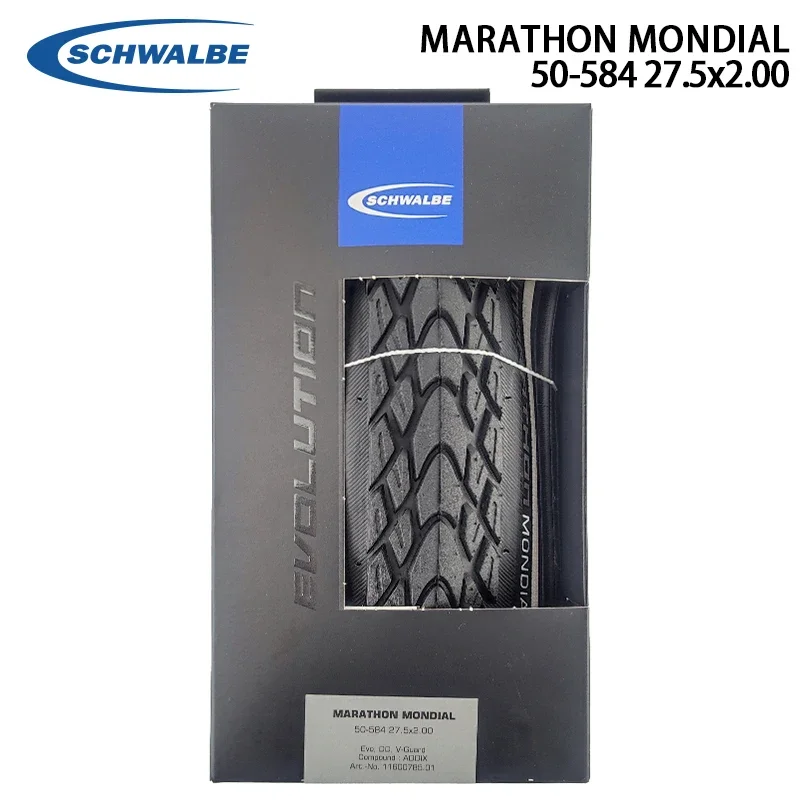 SCHWALBE MARATHON MONDIAL 27.5/28x2.00 Touring Bicycle Tire Black Reflex Folding Tire for Touring MTB Bike Cycling Parts