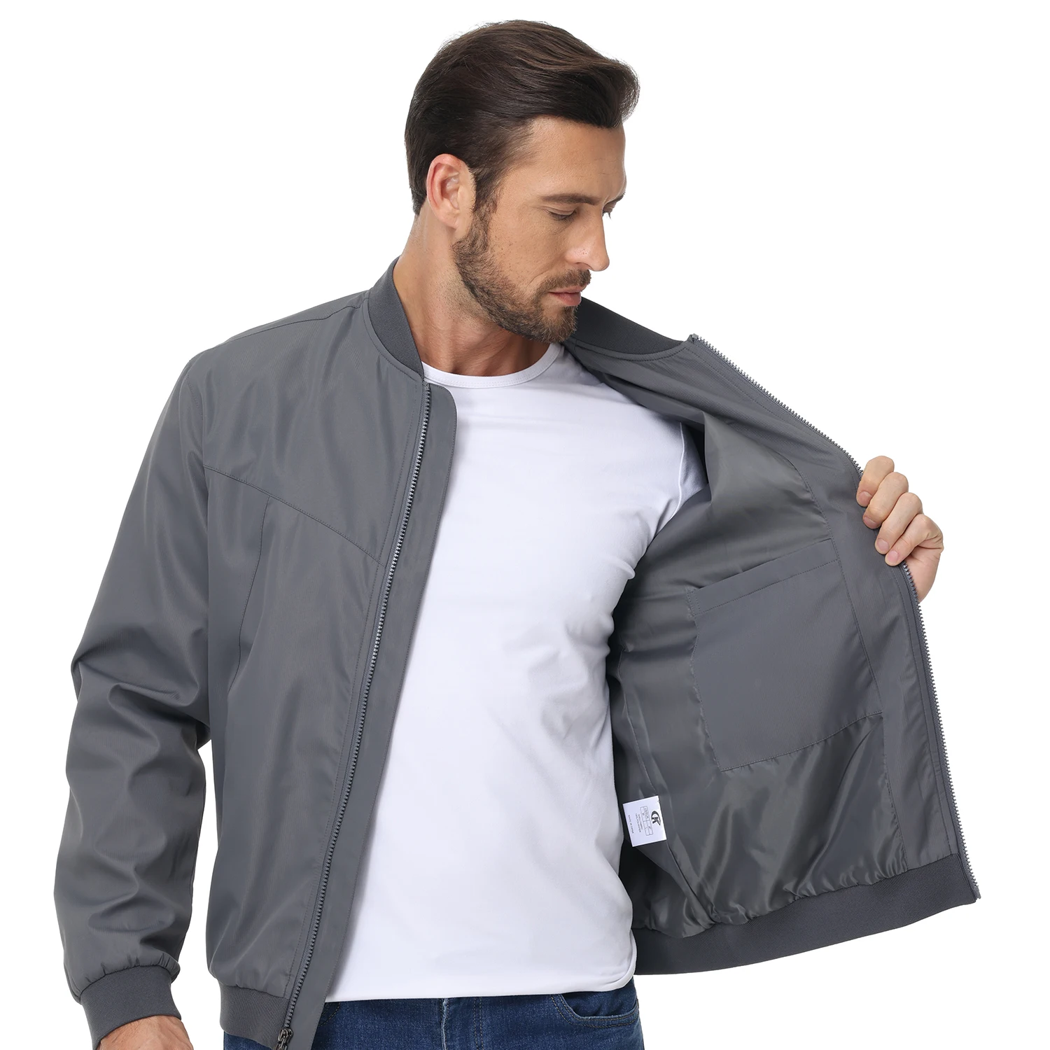 Men's Lightweight Windbreaker Jacket Causal Fashion Stylish BaseBall Coat with Side Inner Pocket for Work Golf Fishing 4
