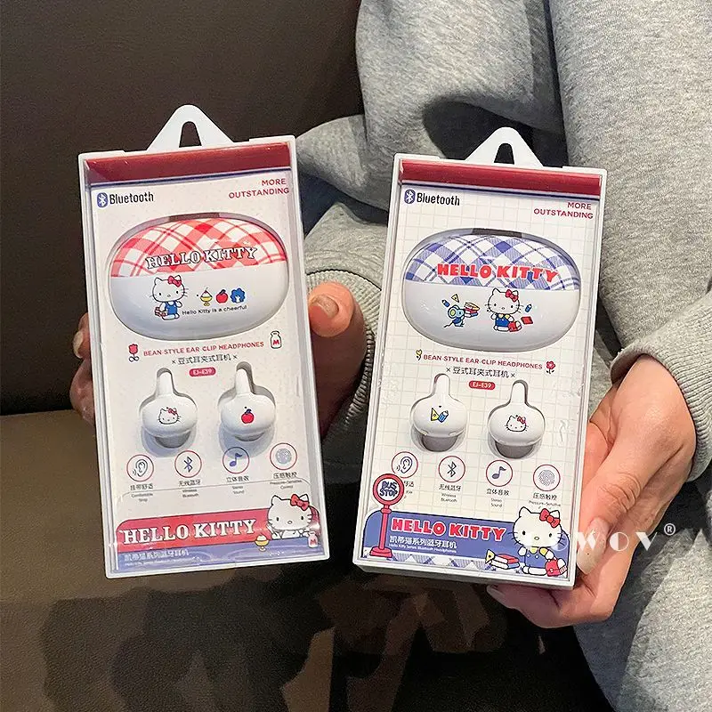 

HelloKitty Bluetooth Headset Sanrio Anime Cartoon Printing Kawaii Earclip Endurance Wireless Headset Holiday Gifts