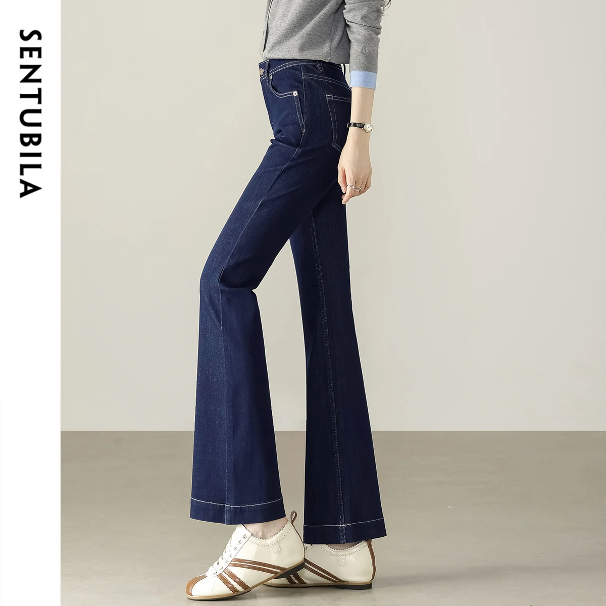 SENTUBILA Bootcut جينز نسائي لخريف 2025 جديد ناعم غير رسمي فضفاض مناسب للتنحيف عالي الخصر بنطلون نسائي موضة W53NE2046