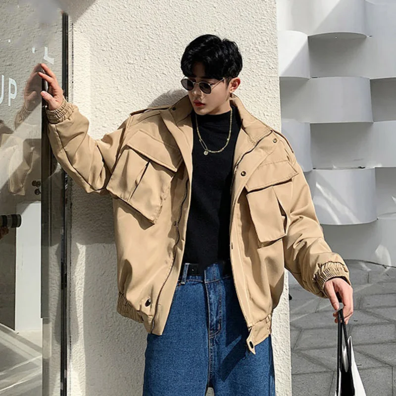 Korean Men Short Style Thickened Padded Jackets Large Pocket Workwear Autumn Winter Cotton Clothes New Warm Coat Y2725