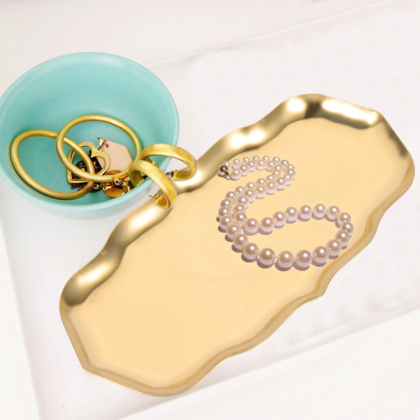 

Jewelry Display Tray Stainless Steel Minimalist Metal Trinket Dish For Dressing Table Decorative Jewelry Storage Tray Desktop