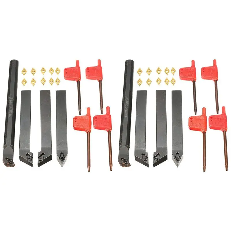 

【ORNAMENT】20 твердосплавных вставных лезвий + 8 держателей для токарных инструментов + 8 ключей для токарных станков, набор инструментов для токарной обработки