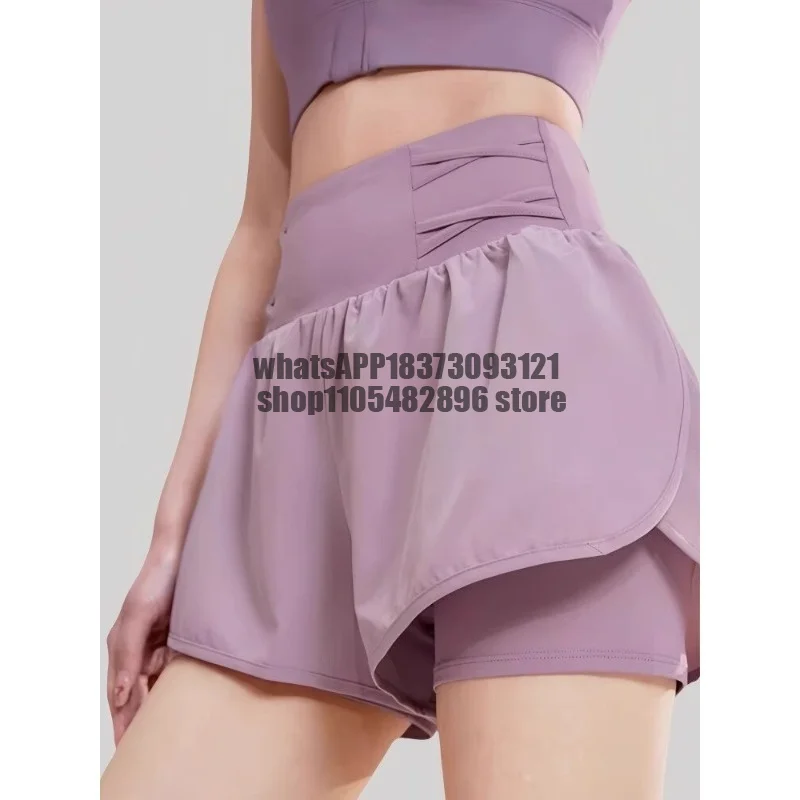 Sports shorts women's summer thin quick-drying running high waist hip lift fake two-piece three-point pants yoga pants
