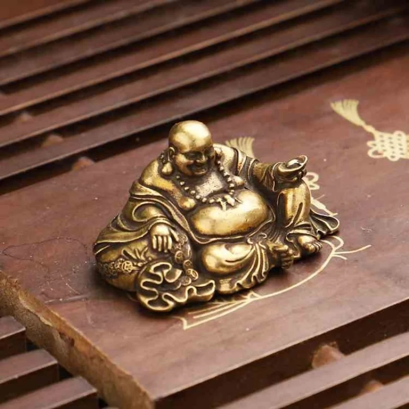 

Brass Tea Pet Vintage Copper Maitreya Buddha Happy Buddha Handmade Sculpture Ornament Tea Play Kung Fu Tea Ceremony Accessory