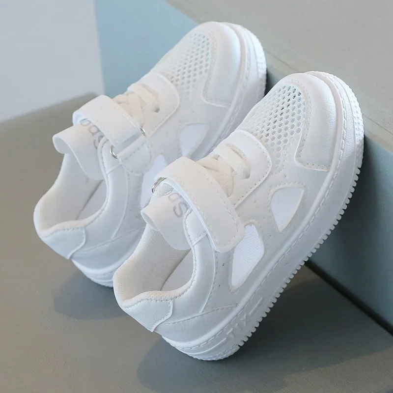 Children White Shoes 2024 Summer Boys Sports Shoes Mesh Breathable Board Shoes Girls Hollow Casual Sneakers Soft Sole Kids Shoes