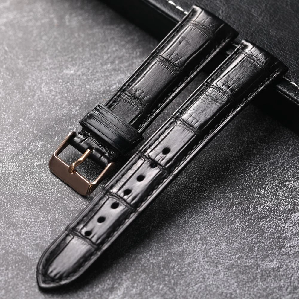 Handmade Bamboo Pattern Crocodile Leather Strap 18 19 20 21 22MM Black Genuine Leather Strap, Soft Men\'s Vintage Style