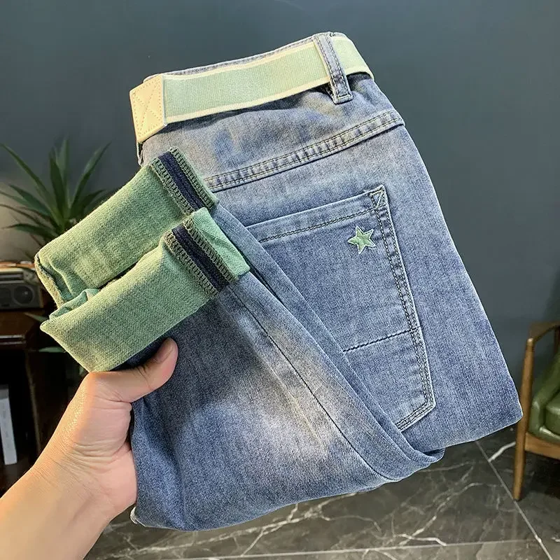 بنطال جينز رجالي بقصة ضيقة غير رسمي مطرز بنطال طويل لربيع وصيف نمط جديد عصري ماركة النسخة الكورية بنطلون متعدد الاستخدامات #4