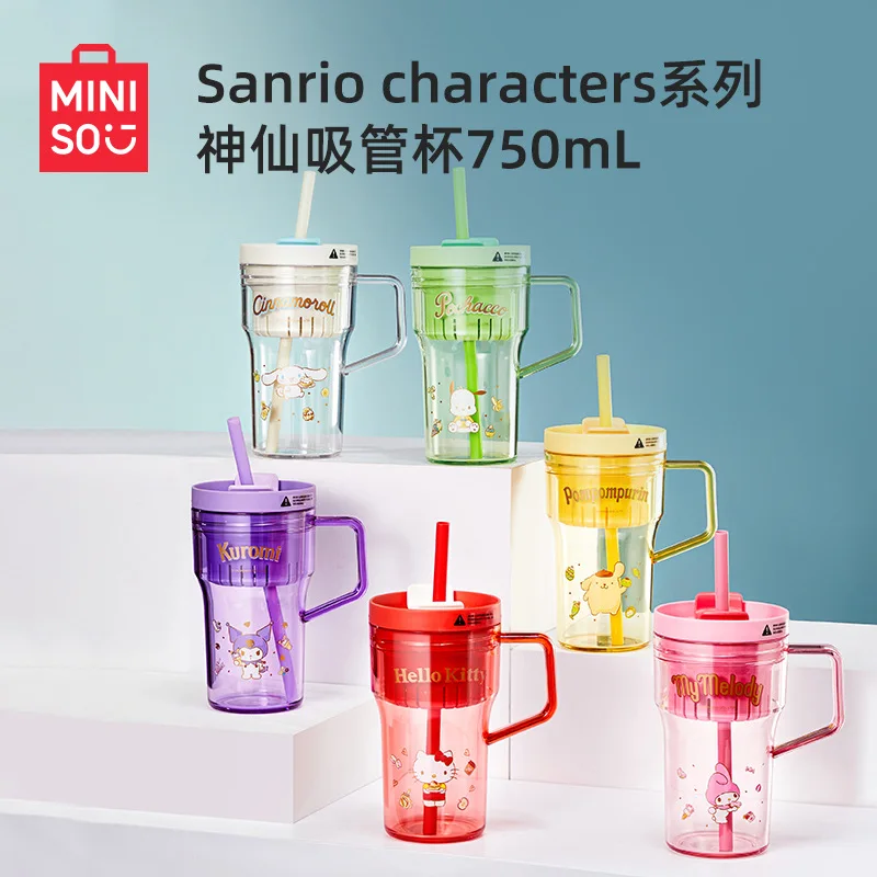 MINISO Kawaii My Melody Kuromi Hello Kitty 750Ml Characters Series Straw Cup Anime Sanrio Girly Heart Cute Summer Water Cup