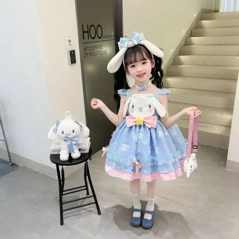 Sanrio Kawaii Cinnamoroll My Melody Children Dress Cartoon Anime Lolita Princess Dresses Summer Party Sweet Girl Birthday Gift