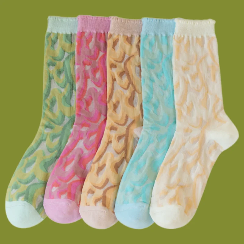 

3/6 Pairs Spring And Summer Thin Breathable Stockings Pile Socks Personality Lace Socks Card Silk Ladies Mid-tube Socks