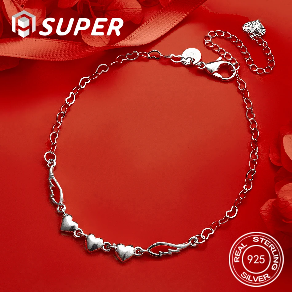 

ALISuper 925 Sterling Silver 8-inch Delicate Heart-Shaped Bracelet, Women's Fashion Accessory, Engagement Jewelry