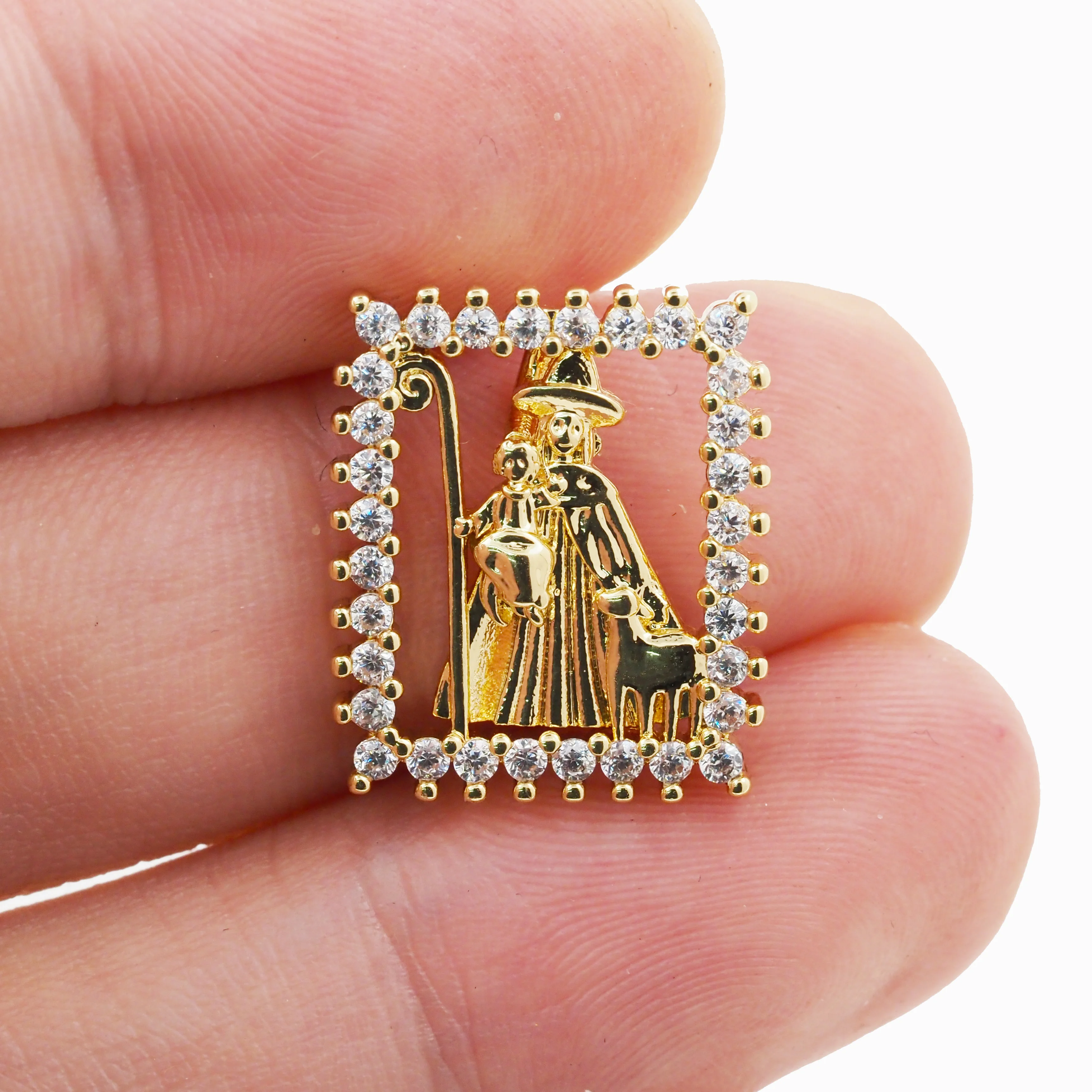 Hip Hop God Of Death Saint Holy Santa Muerte Pendant Necklace Rainbow CZ Gold Plated Christian Jewelry Accessories For Women Men