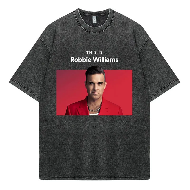 Robbie Williams Britpop Tour 2026 Vintage Washed T Shirts Men's Women Clothing Fashion Short Sleeve Casual T-shirts Streetwear
