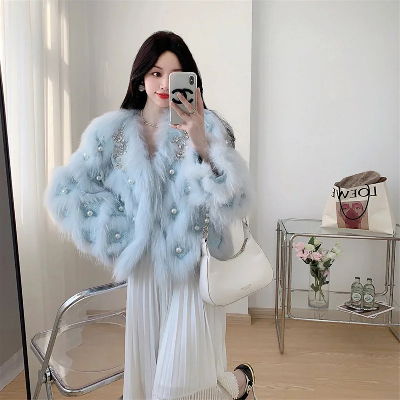 

Autumn and Winter New Women's Raccoon Dog Fur Grass Coat Korean Luxury Gift Temperament Warm Thickened Coat