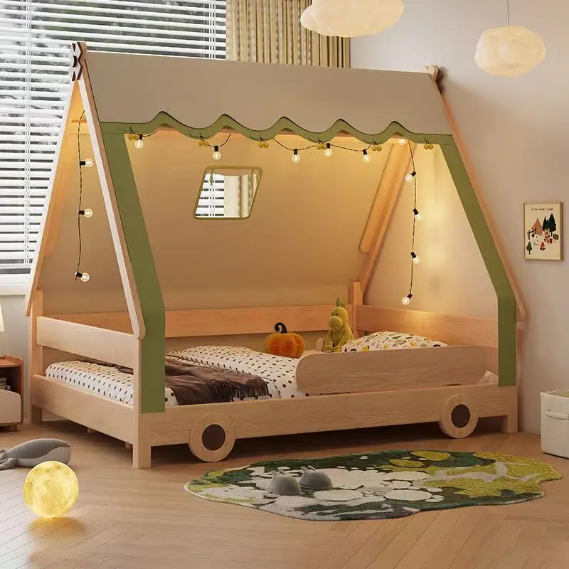 &*2025 All Solid Wood Boys Girls with Trundle Guardrail Home Baby Single Kids Beds Baby Wood Montessori