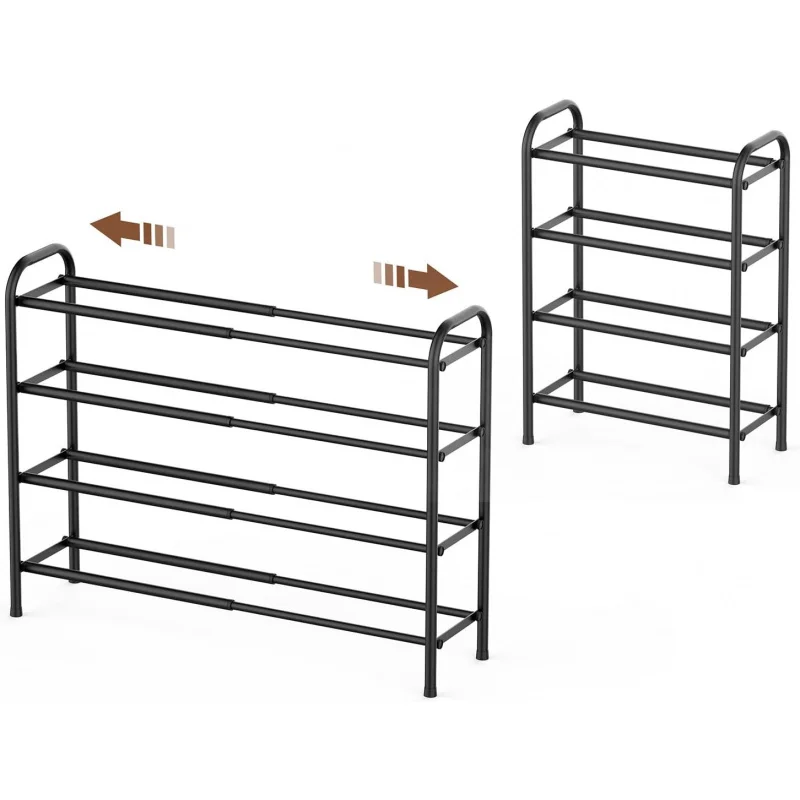 

4-уровневая раскладная полка для обуви, регулируемый органайзер для хранения обуви, прочная металлическая напольная полка для обуви