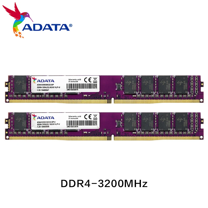 Original ADATA RAM DDR4 2PCS Memoria 8GB 3200Mhz 16GB Very Low Profile VLP Interface 288pin Memory Ram DDR4 for Desktop