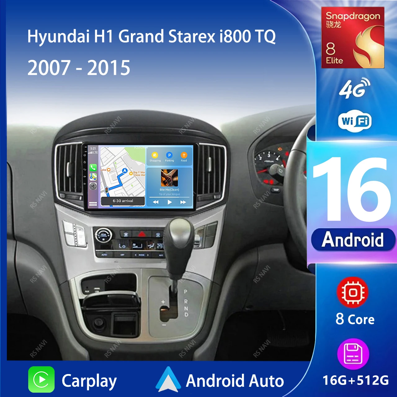 YUERADIAO Qualcomm Android 16 Carplay Autoradio Multimedia Player DSP Für Hyundai H1 Grand Starex i800 TQ 2007-2015 Autoradio Stereo 2din - 2G-32G CAM
