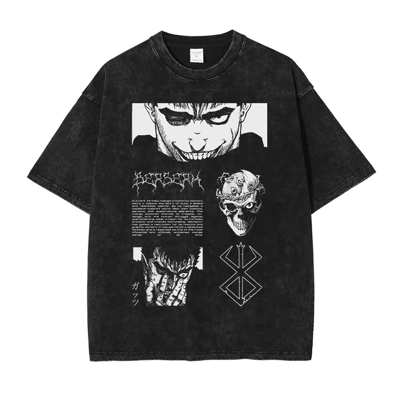 T-Shirt Griffith oversize Streetwear Vintage Washed Anime Kenpuu Denki T Shirt manica corta Retro Manga buds top Tees Men