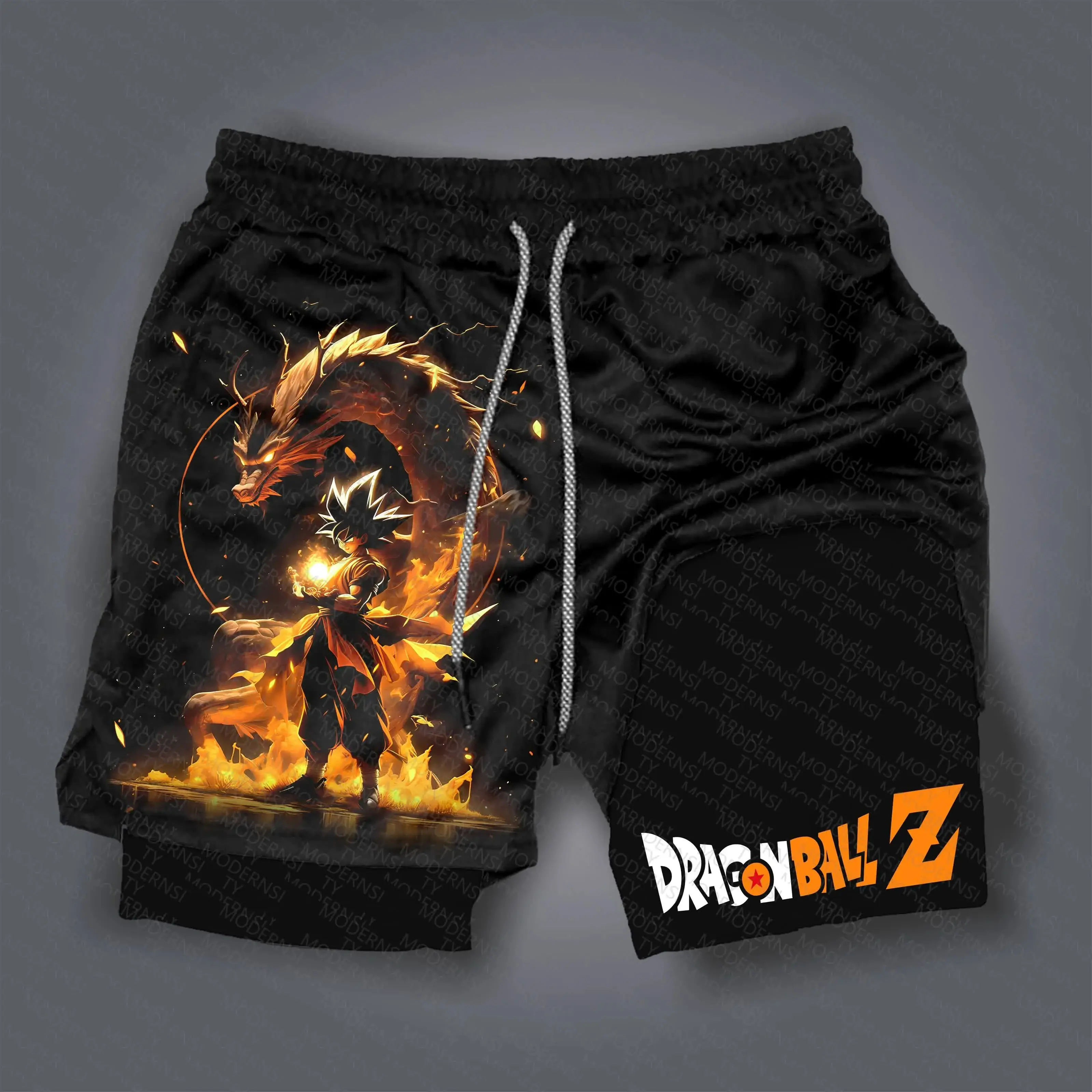 Anime-sportshorts uit 2025 - Gelicentieerde Dragon Ball Z Goku dubbellaagse shorts, comfortabel voor trainings- en vrijetijdsactiviteiten