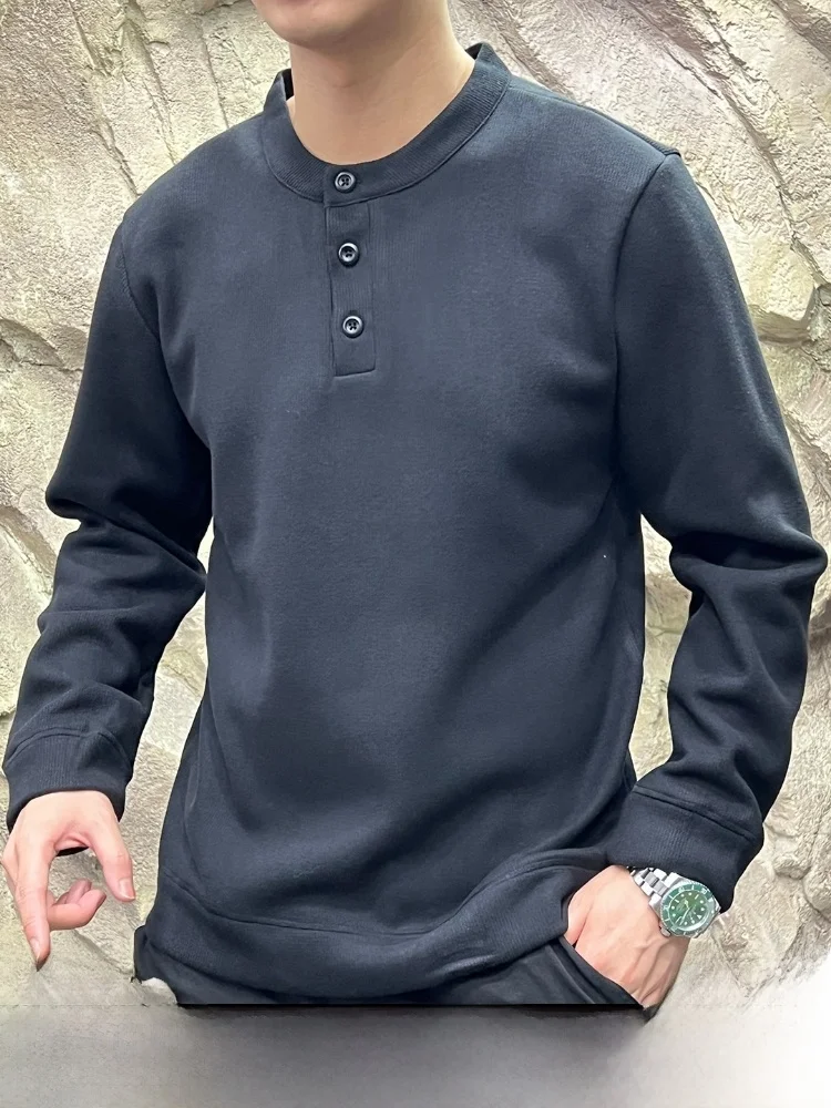 

Американский ретро-свитер с воротником Хенли, утепленный, из смесовой ткани (полиэстер и шерсть), с длинными рукавами, мужской, осенне-зимний трикотаж