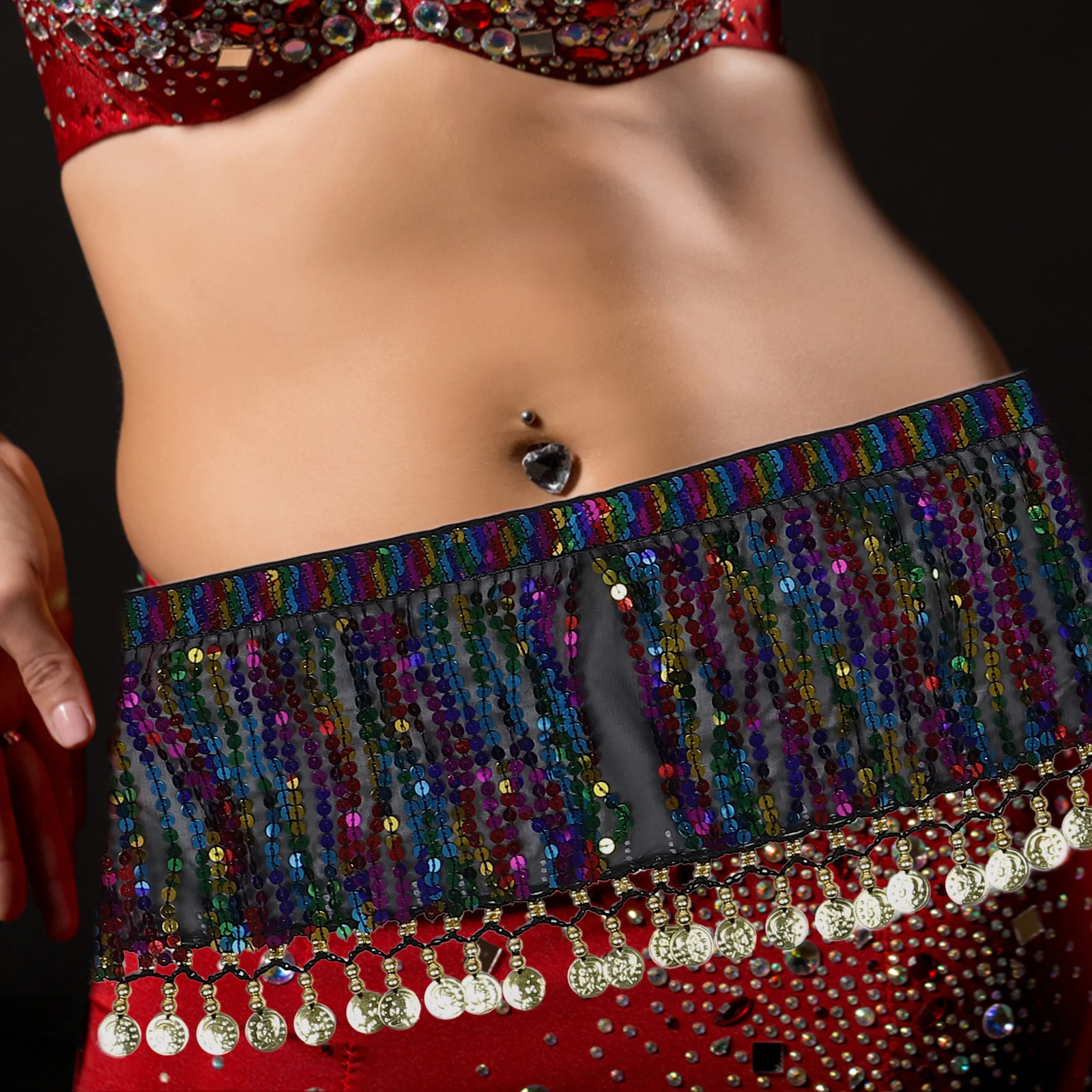 

Chiffon Sequin Waist Scarf Belly Dance Hip Belt Skirt Costume Women Adjustable Sash Shiny Belly Dancer Skirt Outfit Dance