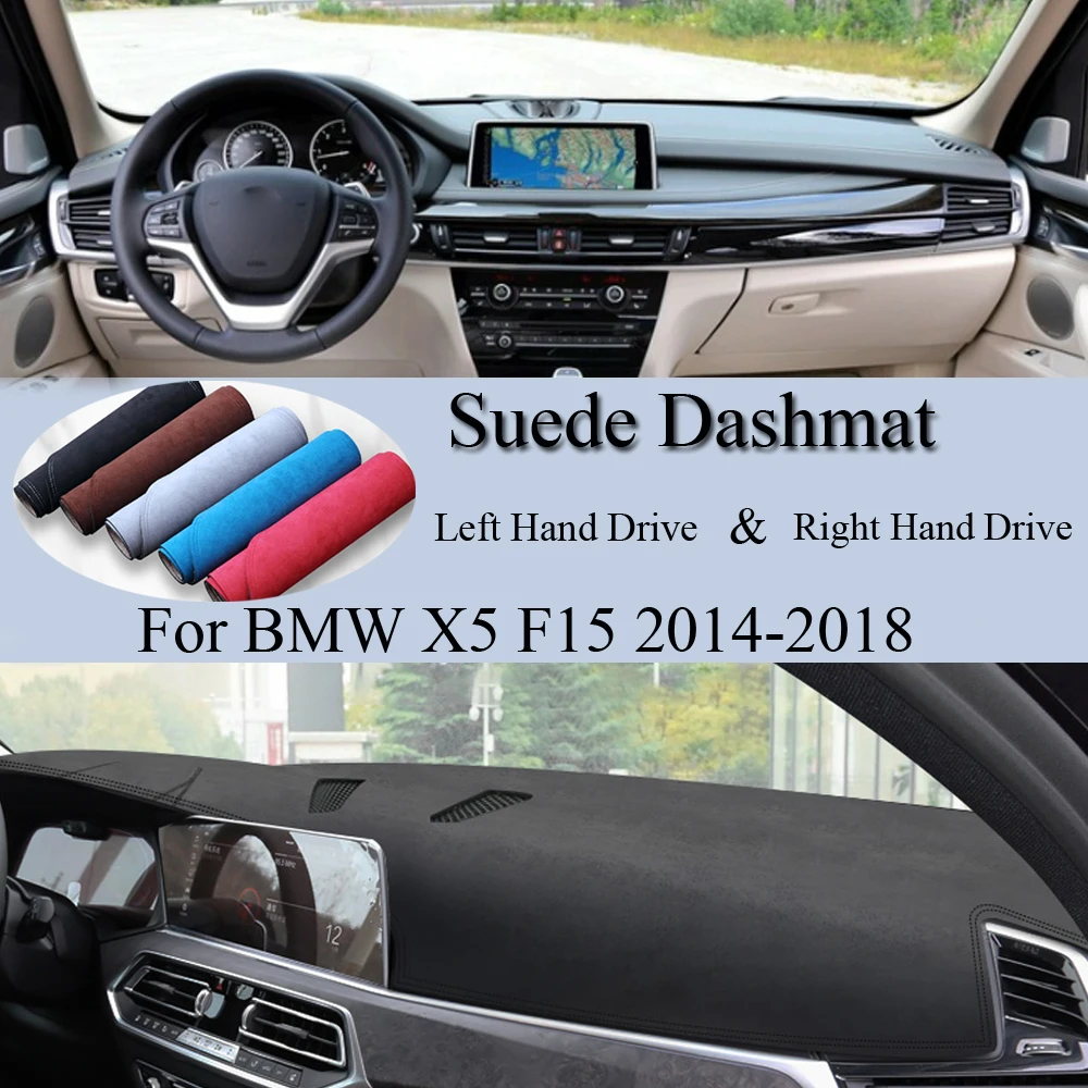 Dla BMW X5 F15 2014 - 2016 2017 2018 X5M zamszowe Dashmat mata na deskę rozdzielczą pokrywa Dashboard Pad osłona przeciwsłoneczna Cape akcesoria samochodowe