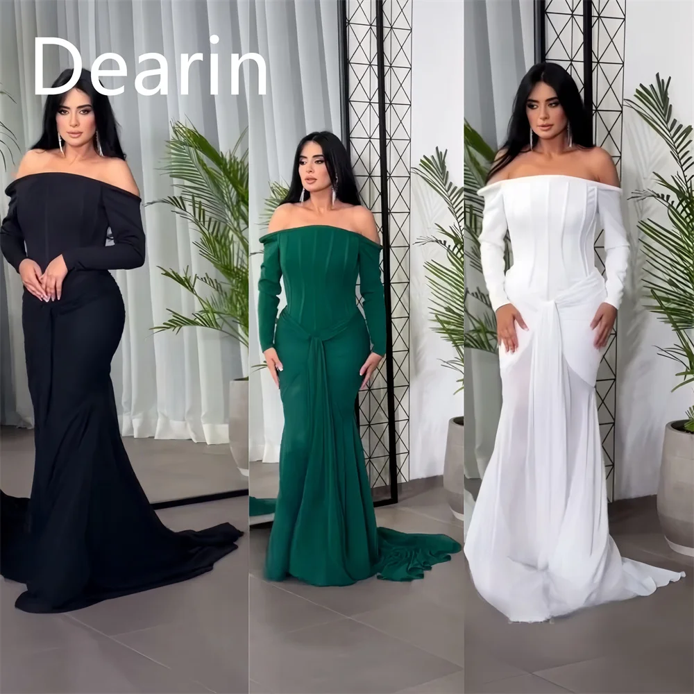 Customized Formal Gown Dearin Off-the-shoulder Column Floor Length Skirts Vertically Bespoke Occasion Dresses Evening Saudi Arab