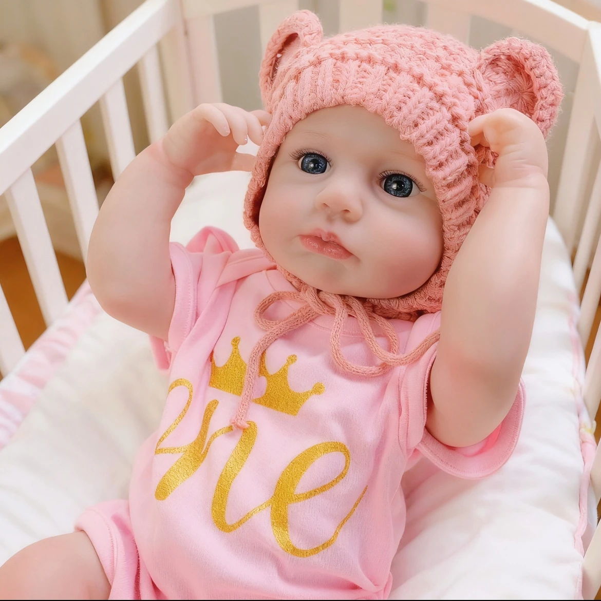 Cozy 19" Reborn Doll in Ears Hat & Crown Jumpsuit, Ultra-Soft Realistic Newborn Baby Doll, A Snuggly Bundle of Joy for Christmas