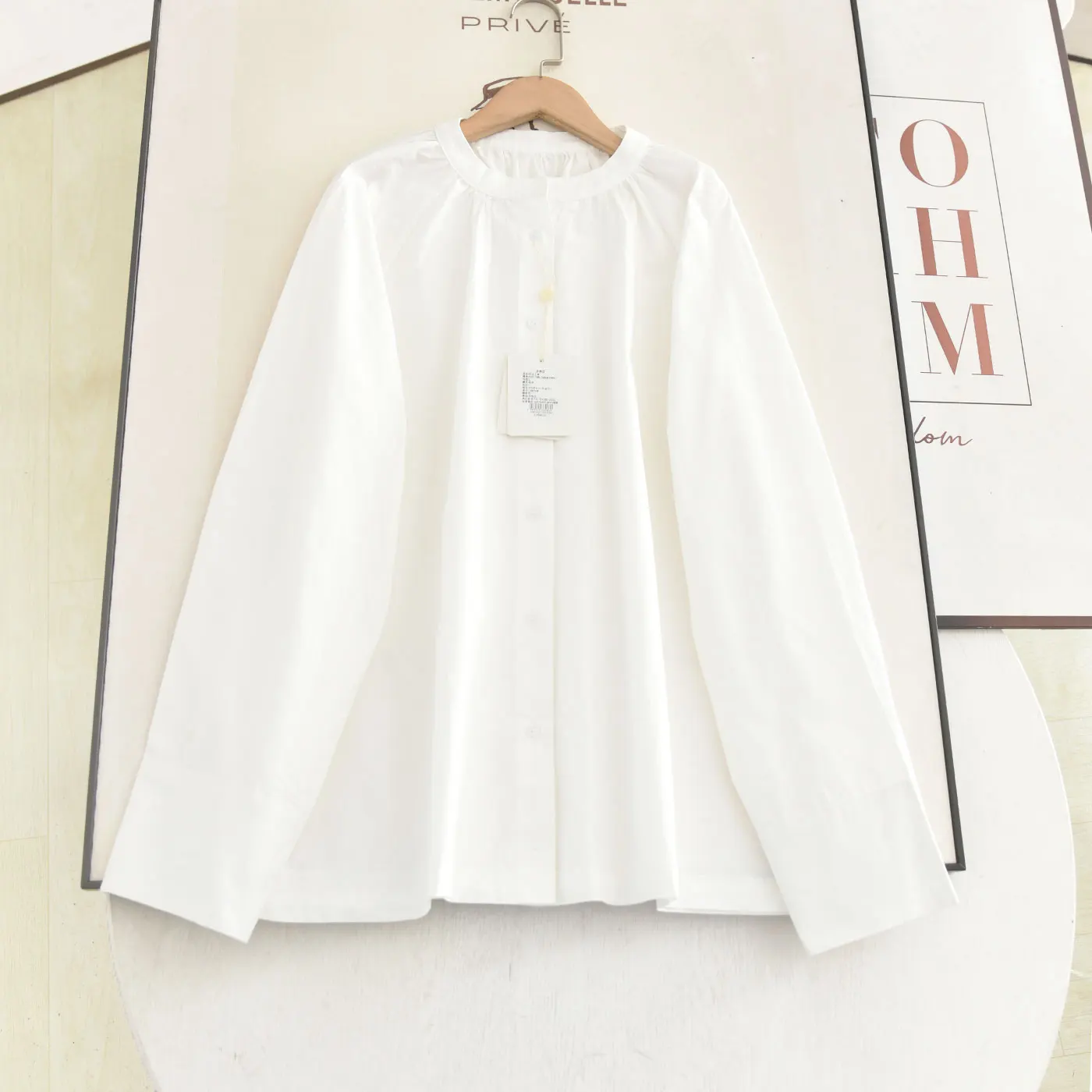 

White Casual Loose round Ne Pure Color irt Spring 2026 New Sle mat Lazy irt Women's Breathable Long Sve
