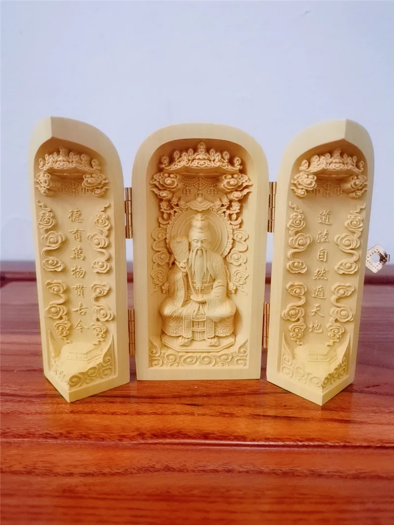 Sacred holy Talisman home Protection FENG SHUI Taoism senior TAI SHANG LAO JUN Taoist priest Sculpture Wood carving  statue