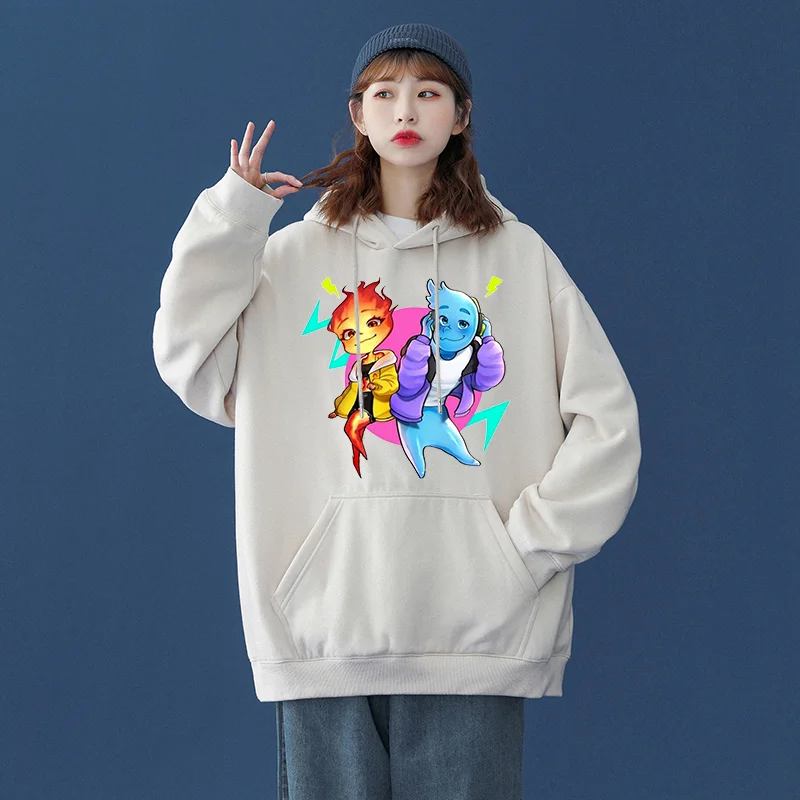 

Disney Elemental flame and water Men Women Hoodies Casual Streetwear Long Sleeves Sweatshirts Boys Girls Autumn Tops Coats