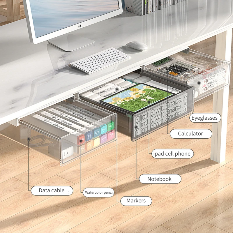 

Прозрачный ящик под столом, скрытый ящик, офисный ящик для хранения, органайзер, ящик для письменных принадлежностей, держатель, стеллаж для хранения канцелярских принадлежностей