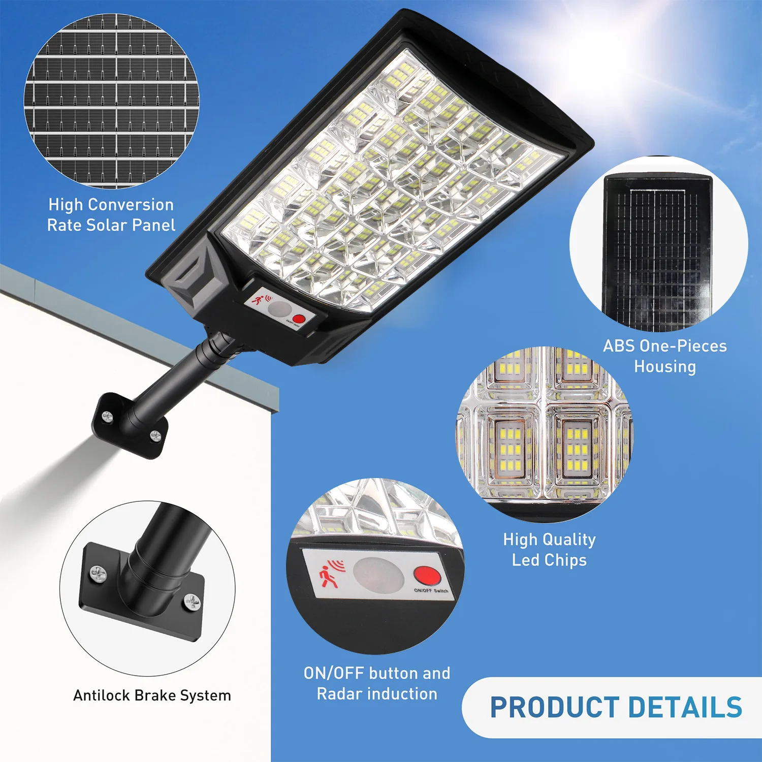 Remote Control Solar LED Motion Sensor Light Ultra Bright 3-Sided Lighting IP65 Waterproof Outdoor Integrated Lamp For Courtyard