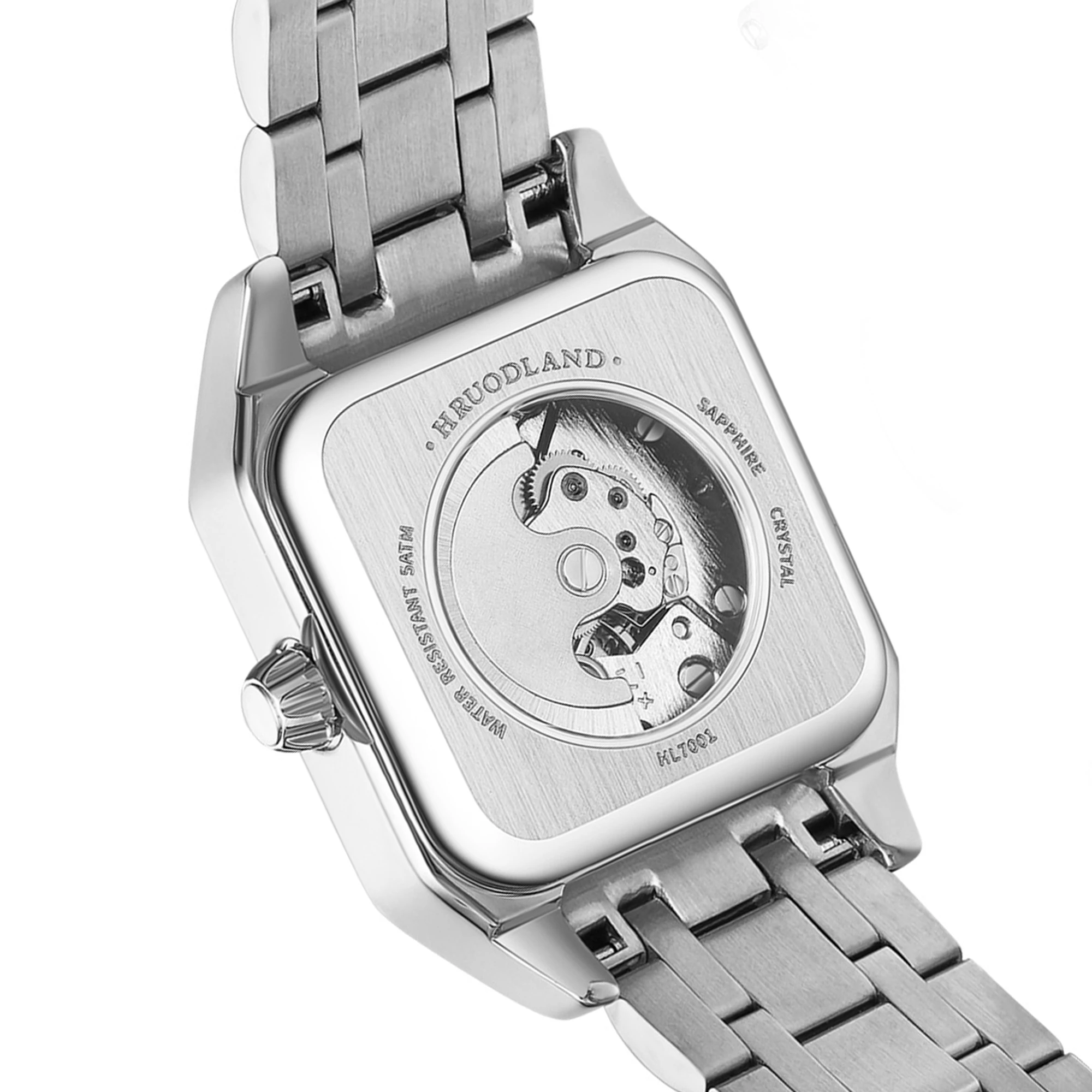 HRUODLAND 26mm Small Square Ladies Two Tone Dress Watch Automatic Mechanical Roman Numeral Sapphire Crystal Stainless Steel Gift