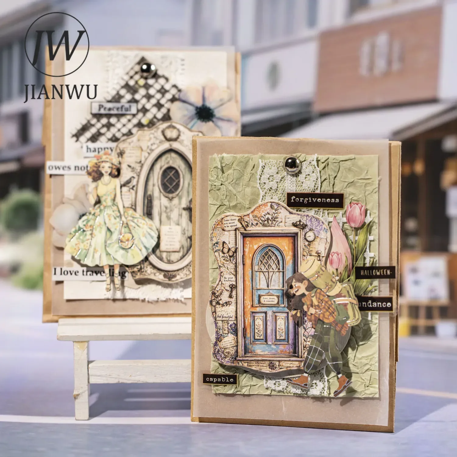 JIANWU Vintage Character Landscape Material Collage Scrapbooking Sticker Creative DIY Journal Stationery - view 4