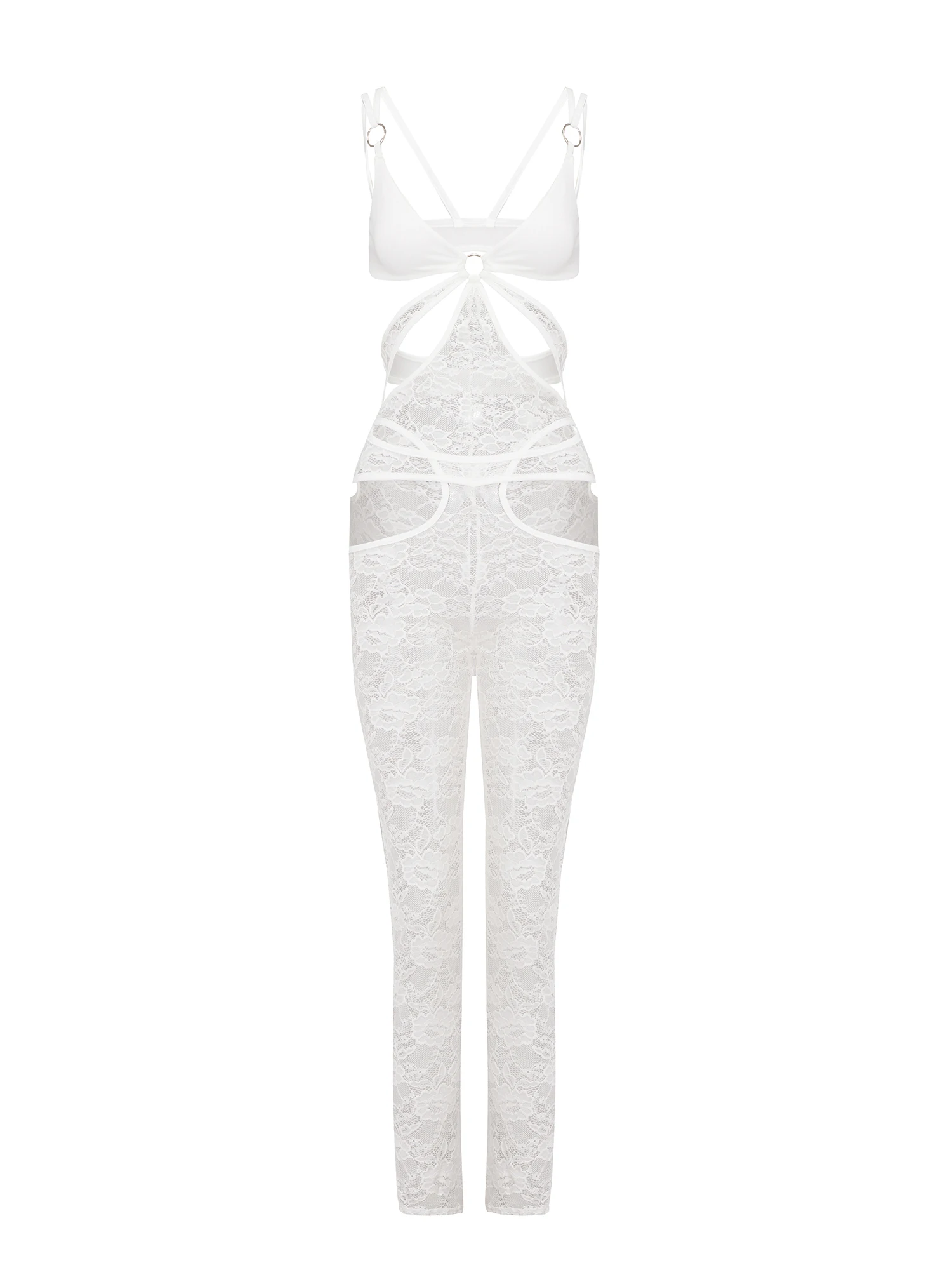 

Women s Summer Romper Sleeveless Spaghetti Strap Hollow Out Sheer Lace Jumpsuit Pants Playsuit