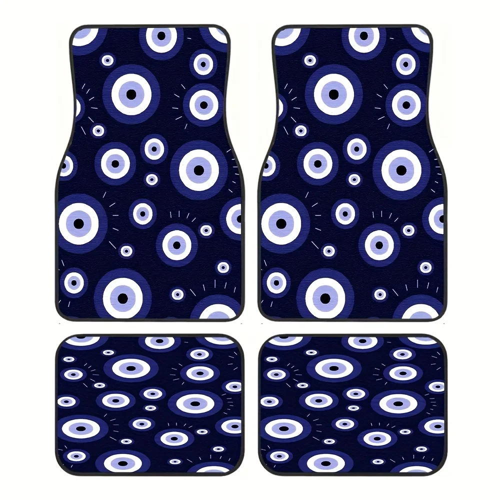 4pcs Turkish Blue Evil Eye Pattern Car Floor Mats Set, Fit Various Models, Car Accessories